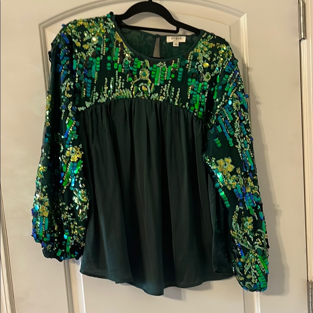 Umgee Embellished Sequin Green Top